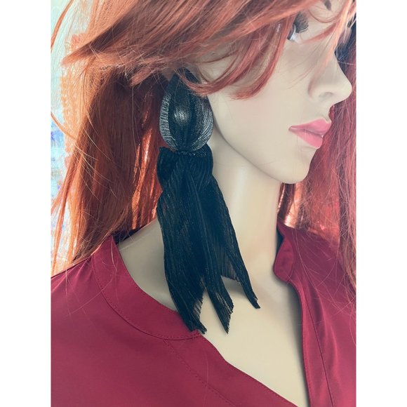 Large Big Black Earring statement bold chunky studs Jet Pierced Pageant fabric - Picture 5 of 8